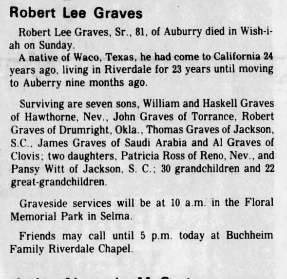 Robert Lee Graves Obit